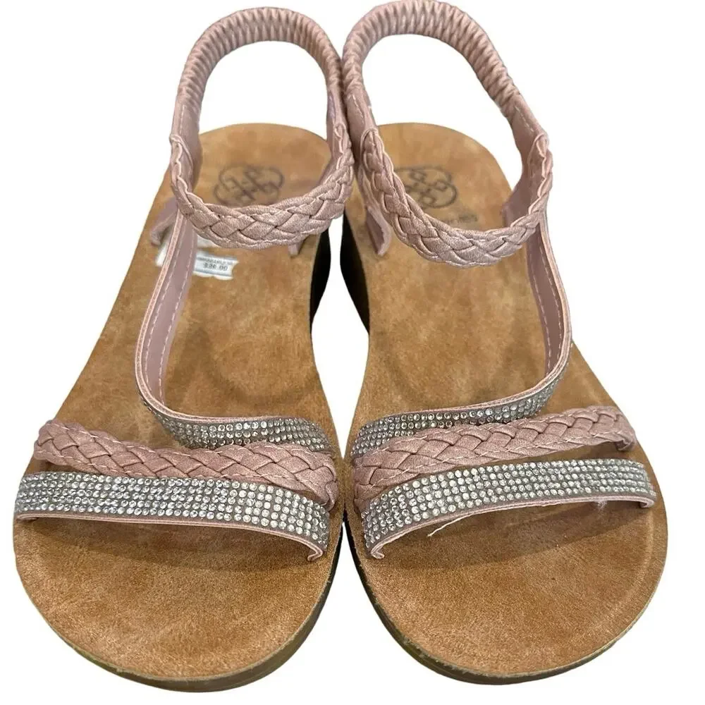 Daisy Fuentes Women's Pink‎ Wedge Sandals Slingback Embellished Casual - Picture 2 of 9